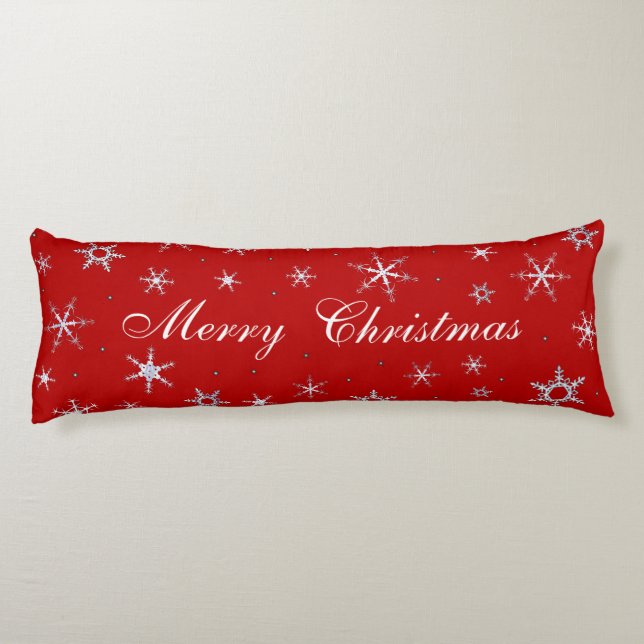 Röd snöflingor för god jul kroppskudde (Baksidan)