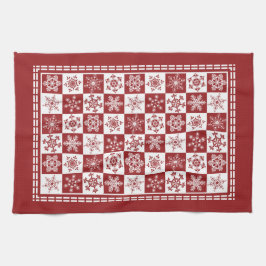 Röd snöflingor för traditionell helgdagjul kökshandduk