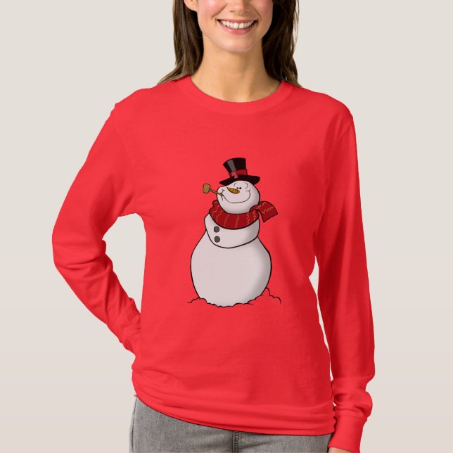 Röd snögubbeskjorta tee shirt (Framsida)