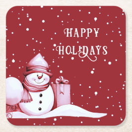 Röd Snöman Snöig Jul Holiday Pappersunderlägg Underlägg Papper Kvadrat