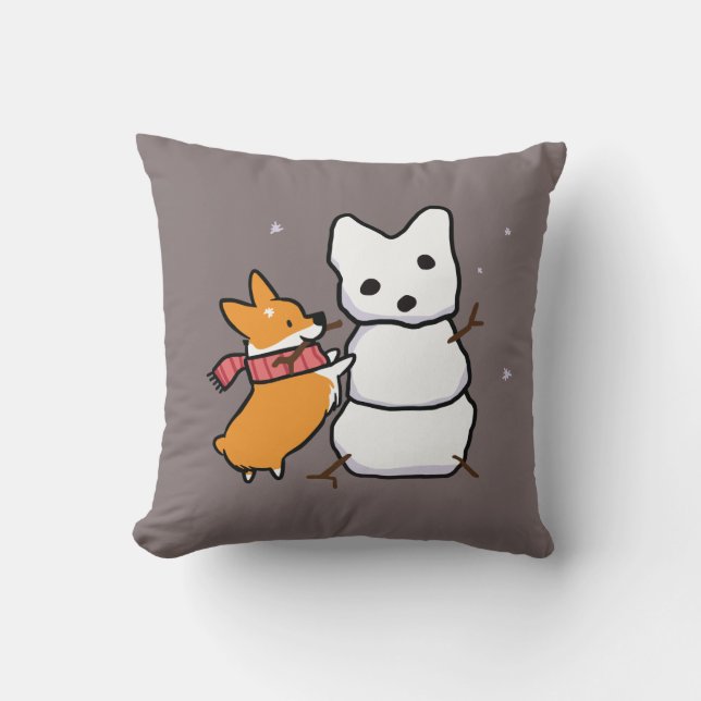 Röd Snömannen Corgi Kudde (Framsida)