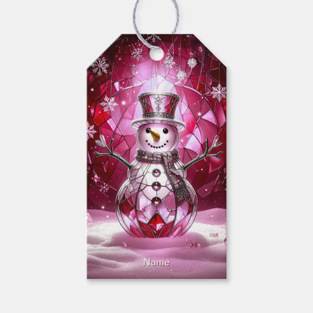 Röd Snömannen Snöflingor Jul Gåva Etikett (Framsidan)