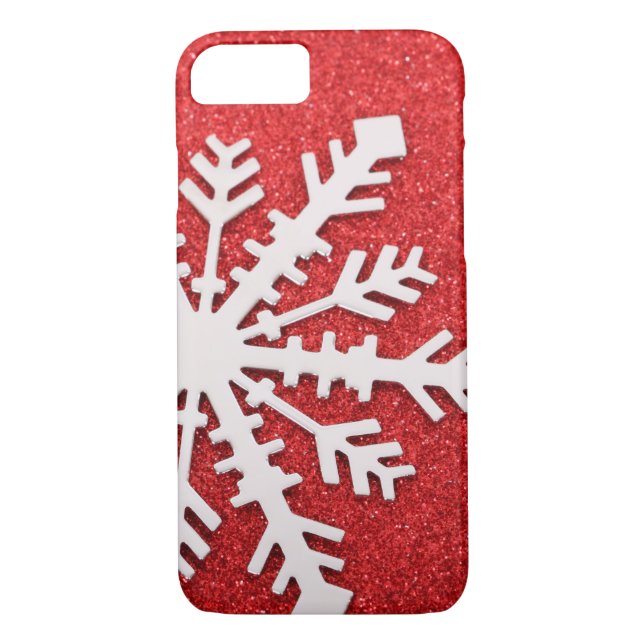 Röd Snowflake för glitterjulSparkles Case-Mate iPhone Skal (Baksida)