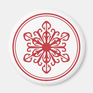 Röd Snowflakerundamagnet - Magnet