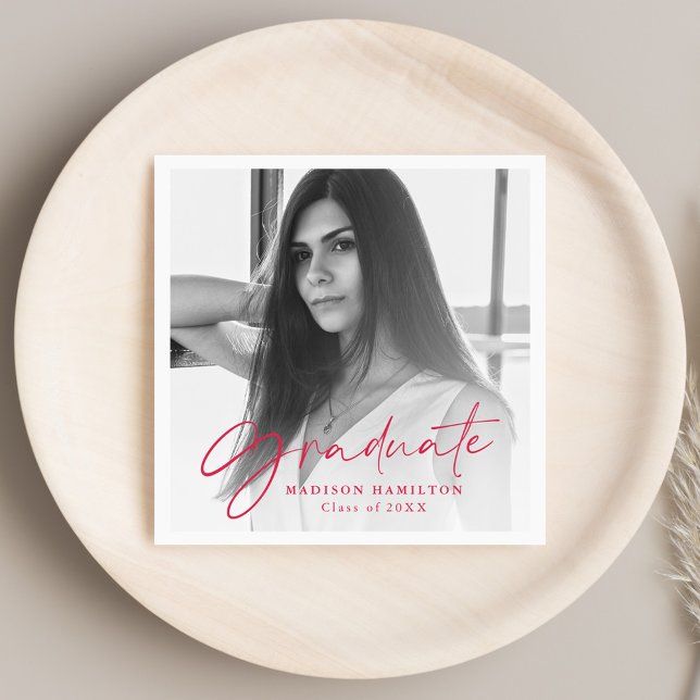 Röd | Snyggt Script Photo Studenten Pappersservett (Skapare uppladdad)