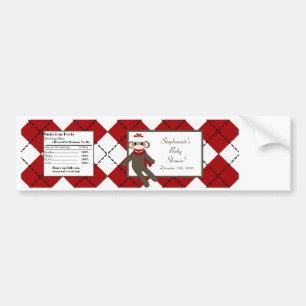 Röd sock monkey Argyle för vattenflaska Bildekal