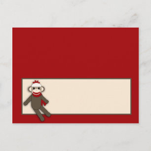 Röd Sock monkey för skrivskyddat platskort Vykort