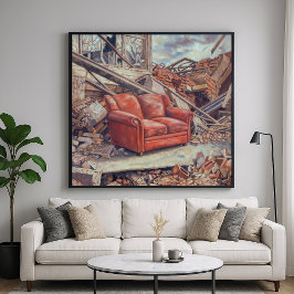 Röd soffa i Rubble - Oväntad skönhetskonst Poster
