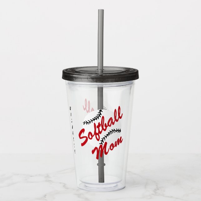 Röd softballmammapersonlig take away mugg (Framsida)