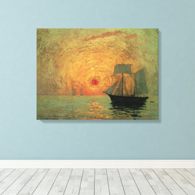 Röd sol av Maxime Maufra, Vintage Impressionism Canvastryck (Insitu (trägolv))