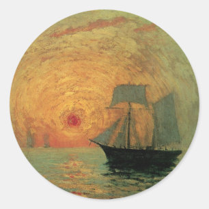 Röd sol av Maxime Maufra, Vintage Impressionism Runt Klistermärke