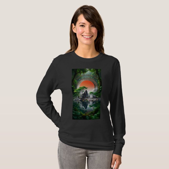 Röd sol skogslandskap långärmad t shirt (Hel framsida)