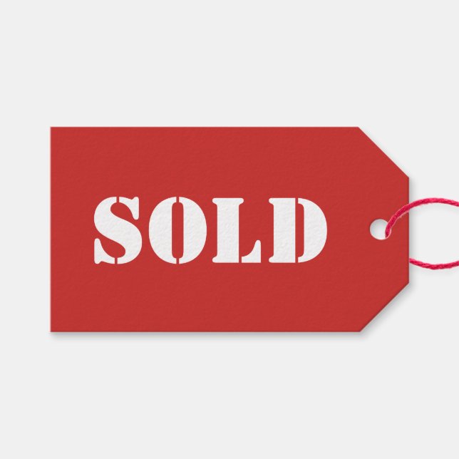 Röd SOLD-typografi ord tryck Presentetikett (Framsidan (Horisontell))