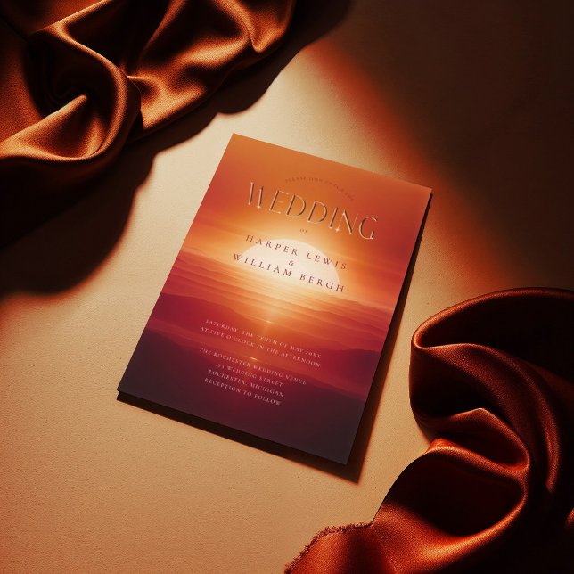 Röd solnedgång i Medelhavet bröllop Inbjudningar (Red mediterranian sunset wedding invitation. Inspired by romance novels.)
