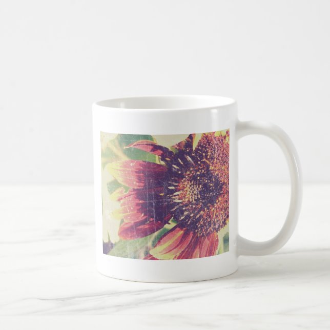 Röd Solros Grunge Kaffemugg (Höger)