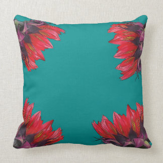 Röd solros på turkosdekorativ kudde