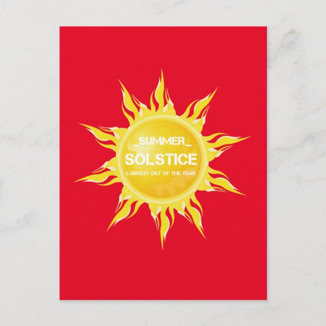 Röd sommarsolstift årets längsta dag vykort (Framsida)