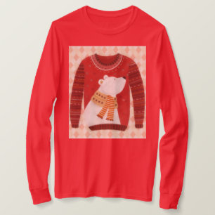 Röd söt isbjörn ful jultröja konst på t-shirt