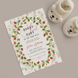 Röd söt jordgubbs vildblomma krans baby shower inbjudningar