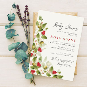 Röd söt jordgubbs vildblomma krans baby shower inbjudningar