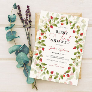 Röd söt jordgubbs vildblomma krans baby shower inbjudningar