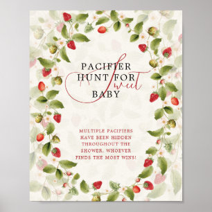 Röd söt jordgubbs vildblomma krans baby shower poster