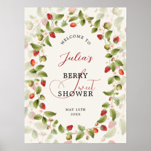 Röd söt jordgubbs vildblomma krans baby shower poster