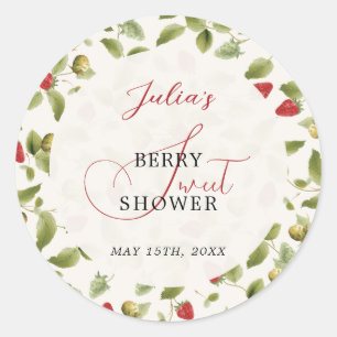 Röd söt jordgubbs vildblomma krans baby shower runt klistermärke