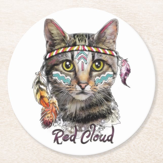 Röd, söt katt underlägg papper rund (Framsidan)