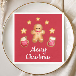 Röd söt pepparkaksgubbe God Jul Pappersservett