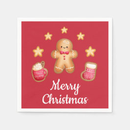 Röd söt pepparkaksgubbe God Jul Pappersservett