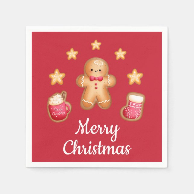 Röd söt pepparkaksgubbe God Jul Pappersservett (Framsidan)