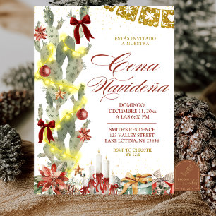 Röd spansk kaktus jul C Cena de Navidad Inbjudningar