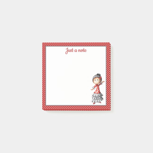 Röd spansk sevillansk flamencodansare personlig post-it block (Framsida)