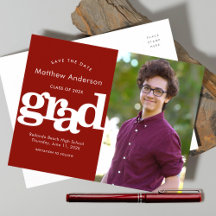 Röd sparad datum examensfoto fet typografi