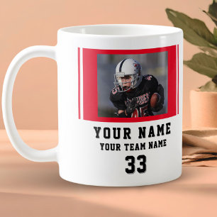 Röd spelare namn nummer lag foto kaffemugg