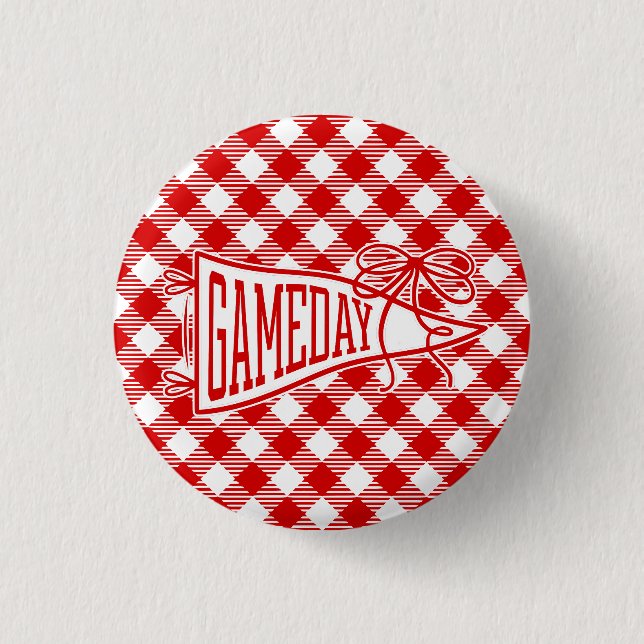 Röd speldag1 Gingham-vimpel med rosett Knapp (Framsida)
