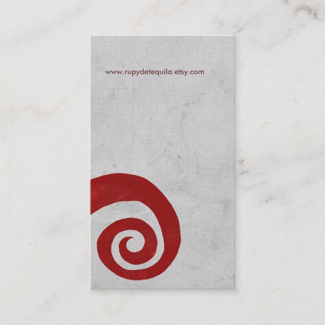 Röd spiral distressed handgjord visitkort (Framsida)