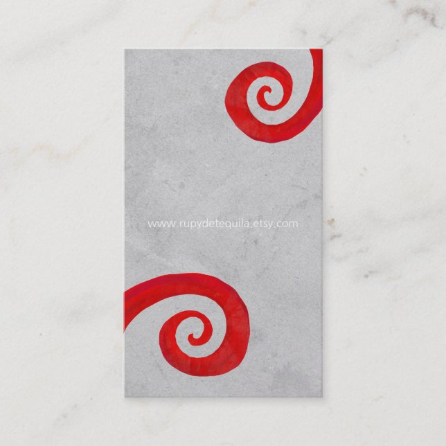 Röd spiral distressed handgjord visitkort (Framsida)