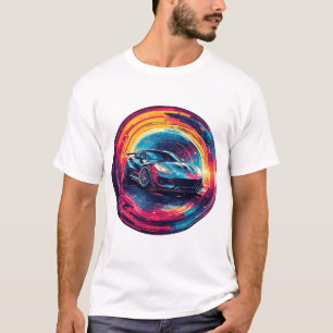 Röd sportbil i modern surrealistisk konstnärlig tu t shirt