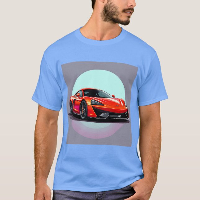 Röd sportbil med bakgrunden till Futuristiskan T Shirt (Framsida)