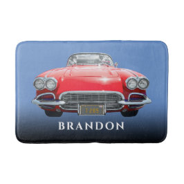 Röd sportbil, Namn, svart övertoning och blått Badrumsmatta