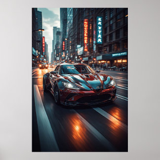 Röd sportbil Neon City Racing 🌃 Poster