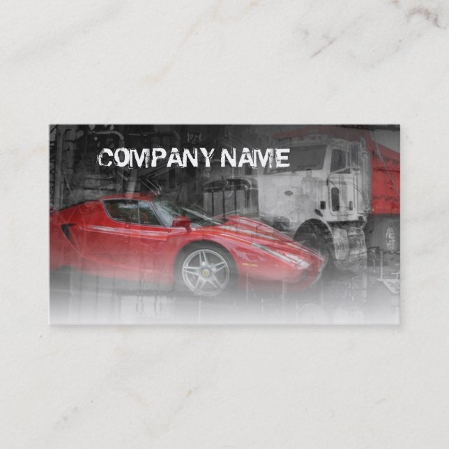 röd sportbil och röd lastbil visitkort (Framsida)