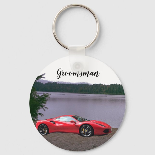 Röd sportbil - Personlig Groomsman Keychain Nyckelring (Framsida)