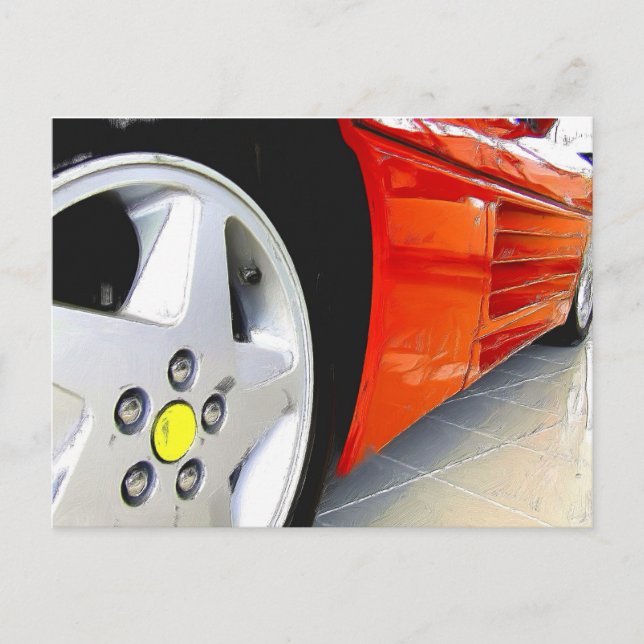 Röd sportbil vykort (Framsida)
