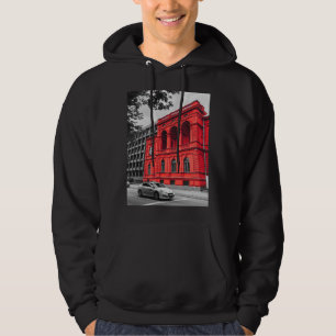 Röd stad byggnad minimalistisk fotografering hoodie