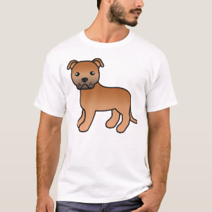 Röd Staffordshire Bull Terrier Tecknad Hund T Shirt