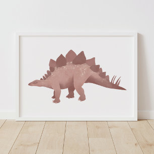 Röd Stegosaurus Dinosaurie Barnkammar Affisch