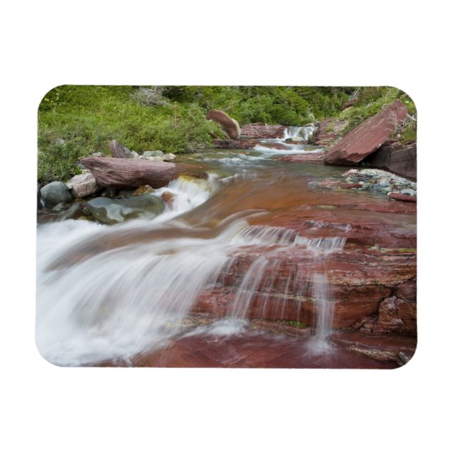 Röd sten i Baring Creek i Glacier National Magnet (Horisontell)